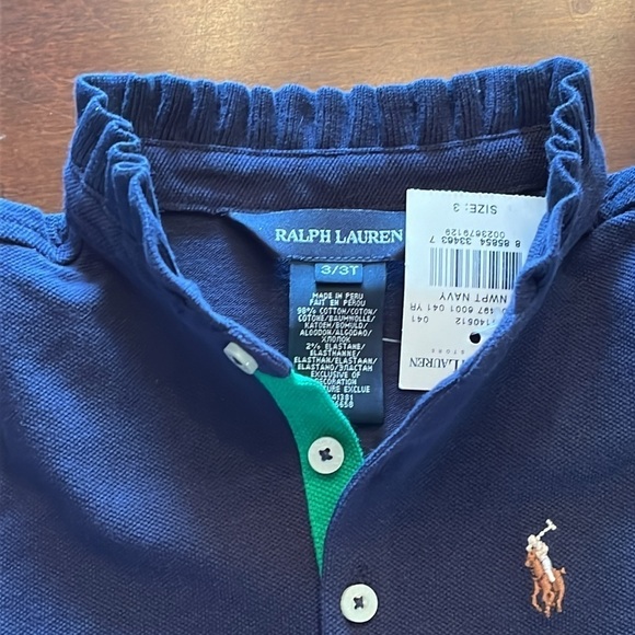 Brand New Polo Ralph Lauren Navy Blue Polo Shirt Ruffle Collar Embroidered Pony - Picture 4 of 10